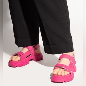 NIB GANNI Recycled Rubber Sport Sandals - Shocking Pink - Size 39